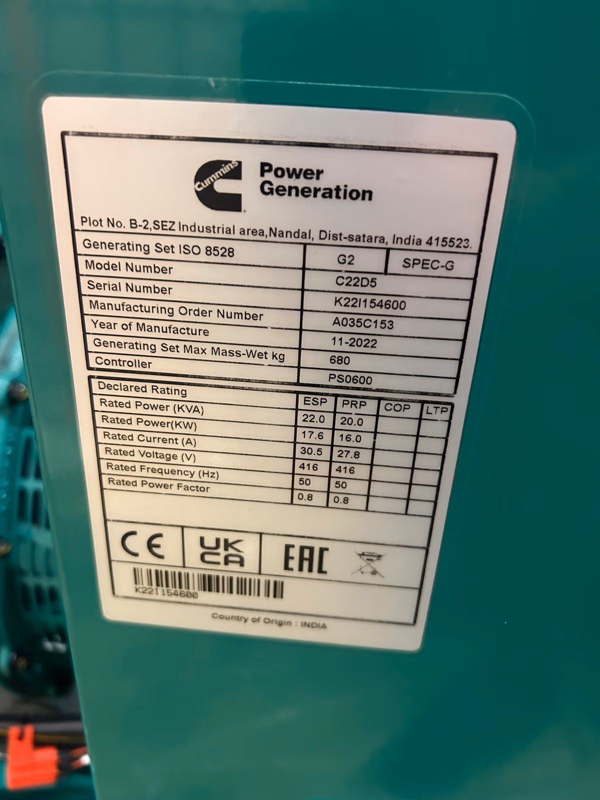 22 kVA cummins generator set - Image 3